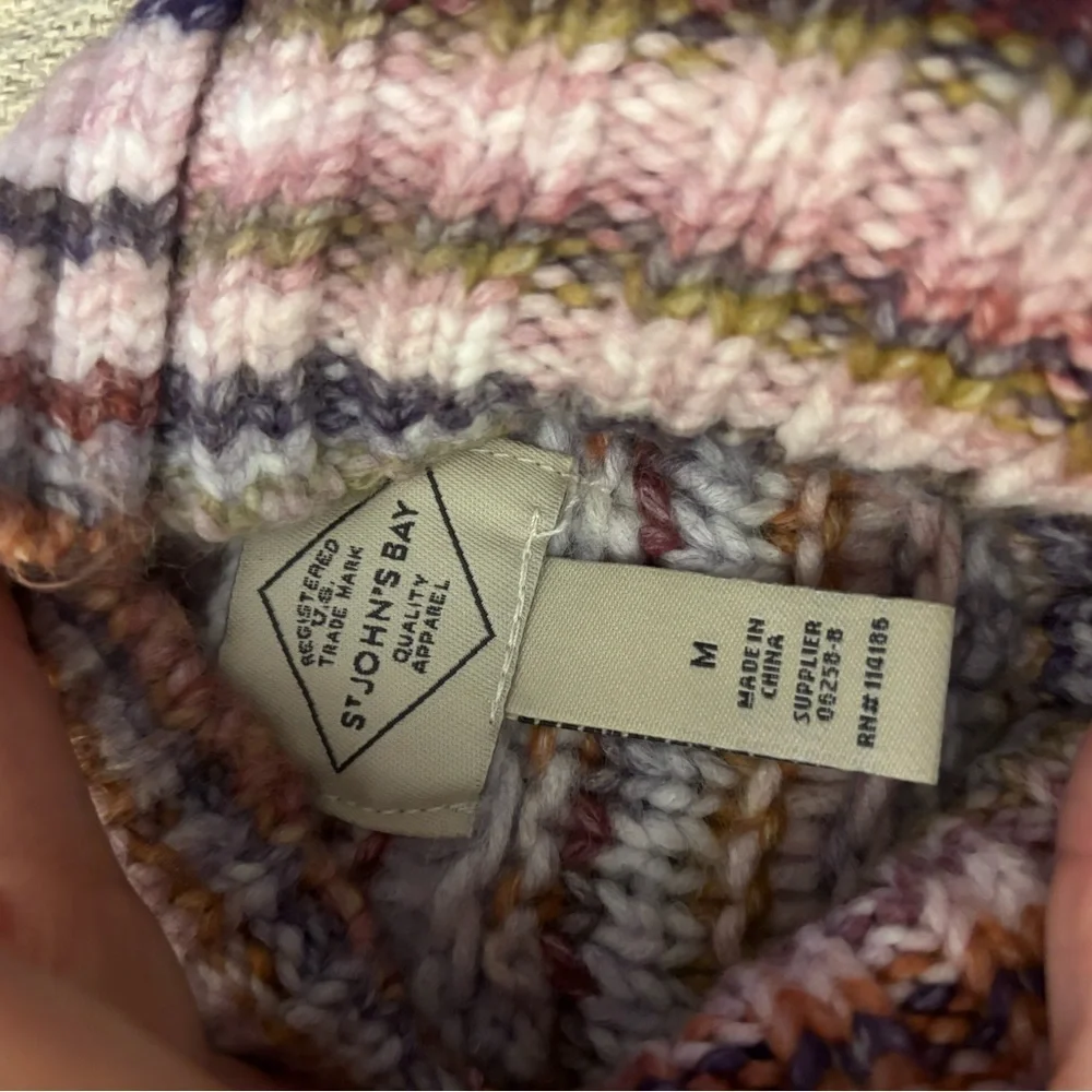 St John’s Bay Striped Mock Neck Womens Sweater in Multi Pink Sz Med